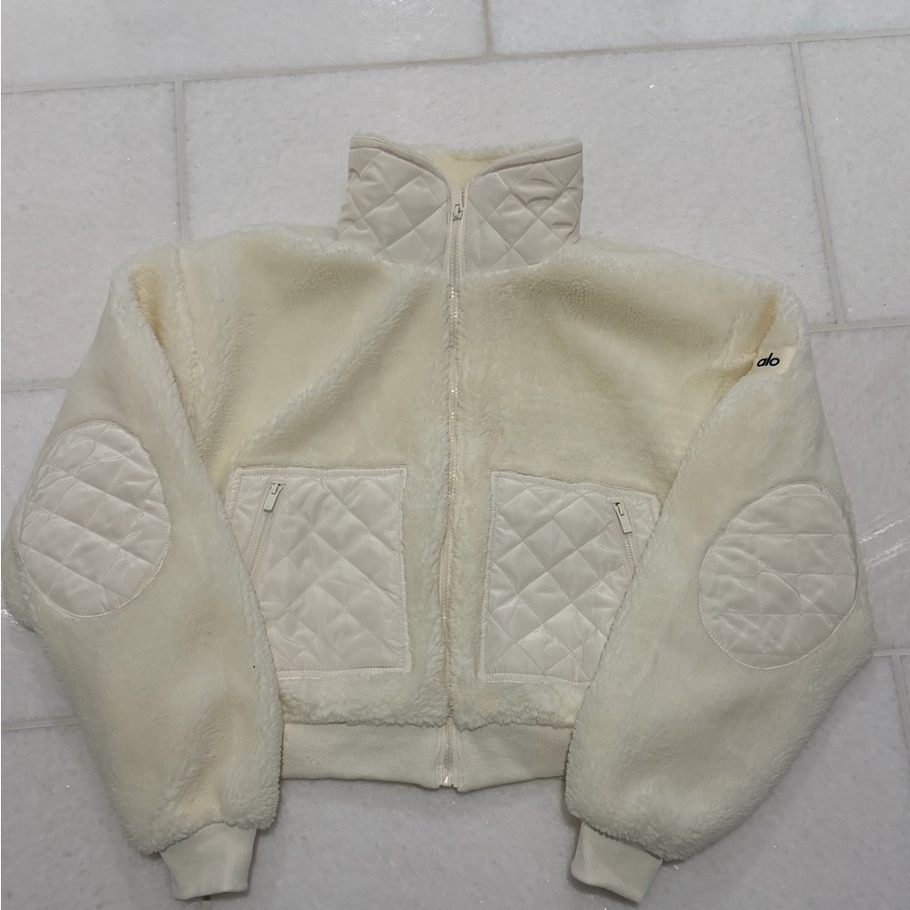 ALO Yoga Sherpa Edge Bomber Jacket Ivory, Brand New